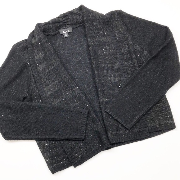 ALYX black sequin shimmer knit open cardigan - Picture 1 of 5